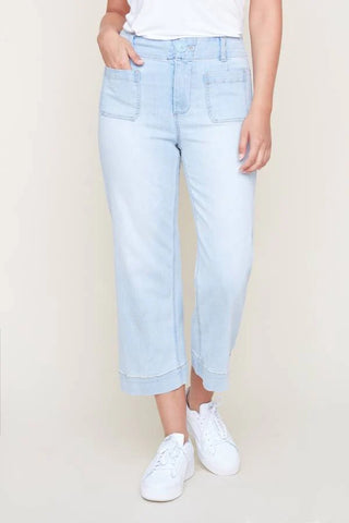 Cropped Wide Leg Pant - Bleached Wash