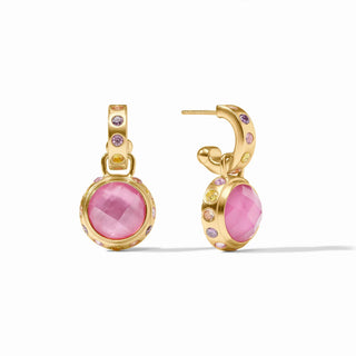 Rainbow Hoop & Charm Earrings- Iridescent Tourmaline Pink