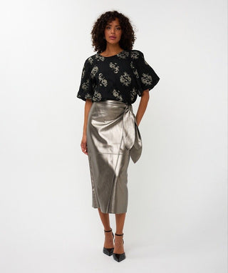 PU Belted Skirt - Dark Silver
