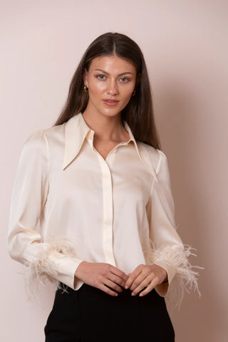Silk Blouse w/Feathers - Champagne