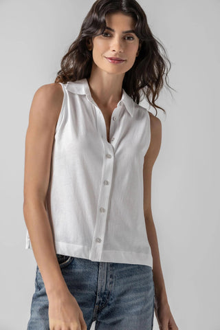 Sleeveless Button Down Top - White