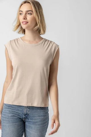 Shirred Shoulder Tee - Flax