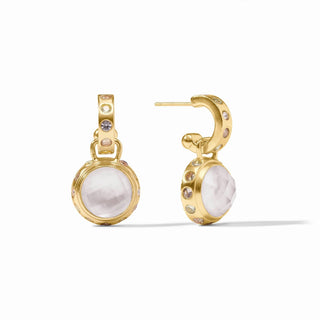 Rainbow Hoop & Charm Earrings- Iridescent Clear Crystal