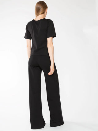 Extended Ponte Knit Short Sleeve Top- Black