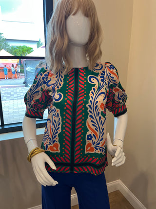 Short Sleeve Top - Artistic Scarf