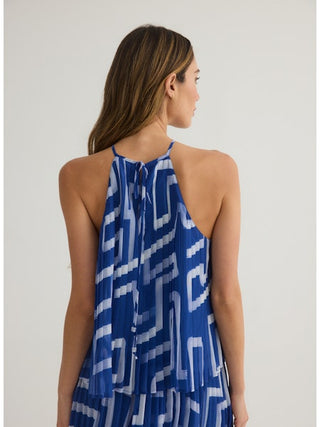 Pleated Halter Top - Coastal Line Print