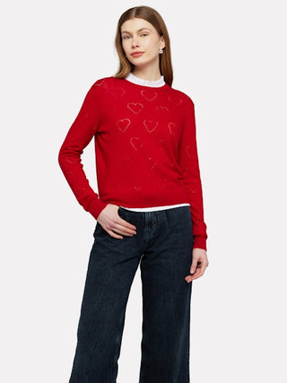 Pointelle Heart Crew - Cochineal