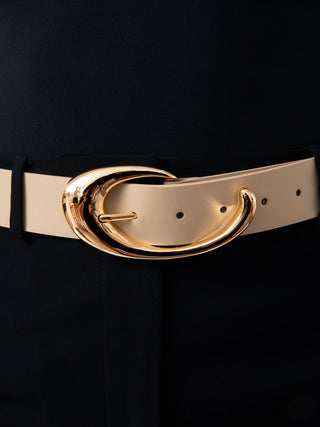 Sculpted Flow Belt- Ivory Leather With Gold Hardware