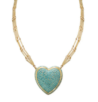 Chained Pave Heart - Turquoise