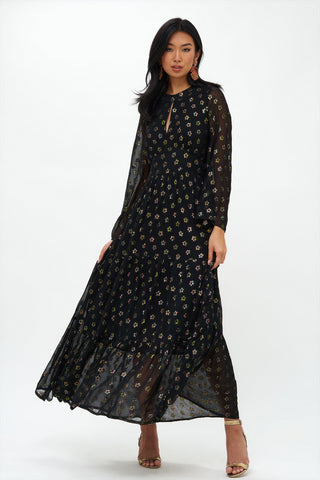 Balloon Waisted Maxi- Black
