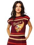 Maroon 'Thanksgiving' Cornucopia Stripe Knit Top- Maroon