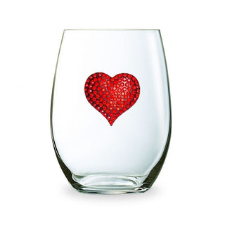 Red Heart Stemless Wine Glass