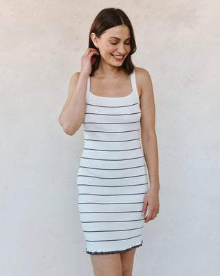 Ruffle Hem Sleeveless Knitted Dress- Garden Party Stripe