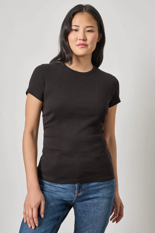 Short Sleeve Back Seam Crew Neck - Black