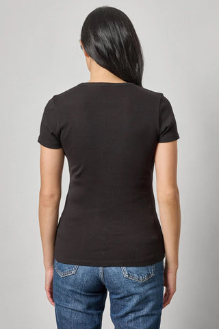 Short Sleeve Back Seam Crew Neck - Black