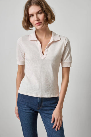 Elbow Sleeve Collared Split Neck- Tearose