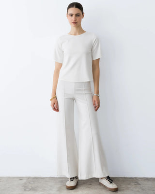 Ponte Knit Standard Wide Leg Pant- Off White
