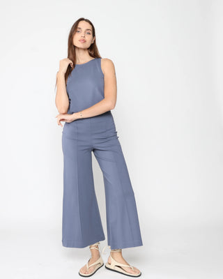 Cropped Ponte Knit Wide Leg Pant- Sea Blue