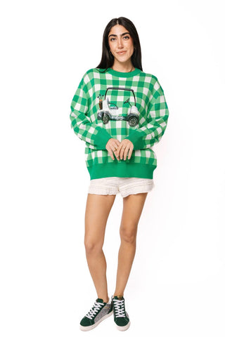 Green & White Checkered Golf Cart Sweater