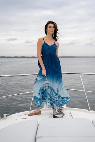 Comet Strap Pleated Maxi Dress- Cobalt