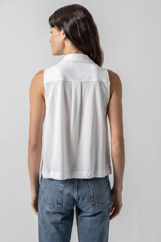 Sleeveless Button Down Top - White