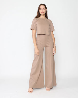 Ponte Knit Wide Leg Pant- Khaki