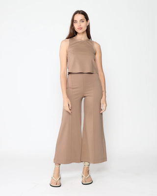 Cropped Ponte Knit Wide Leg Pant-Khaki