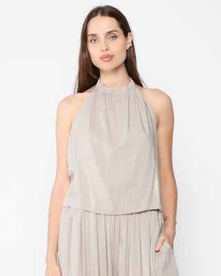 Linen Tie Back Halter Top- Sand