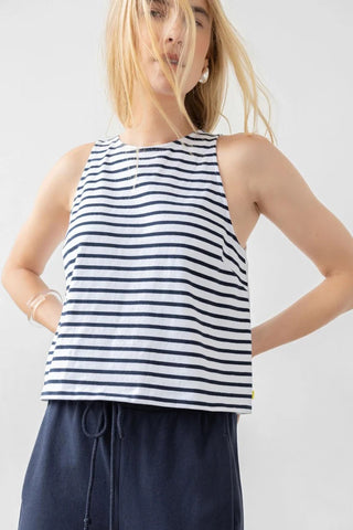 Mixed Media Tank - Dark Navy Stripe