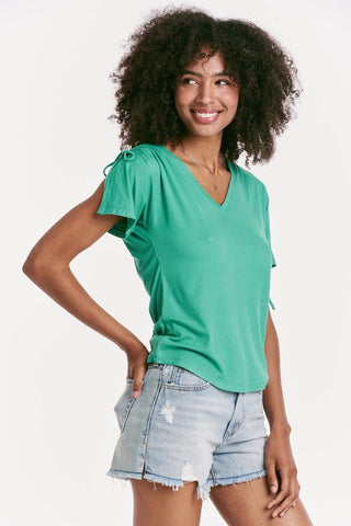 Minnie Shirred Shoulder Top- Garden Green