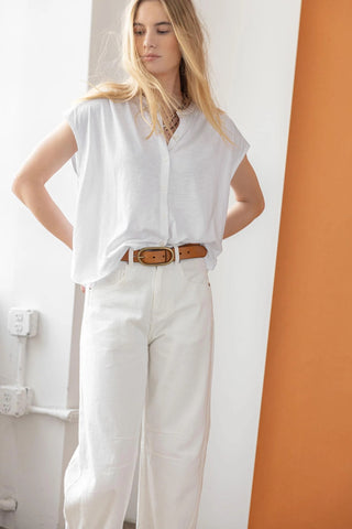 Relaxed Button Down Tee - White