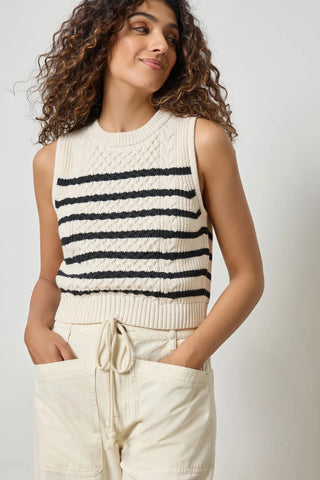 Cropped Cable Tank Sweater - Stripe