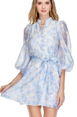 Stand Collar A-Line Dress - Blue Bashful