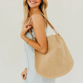 Rosalie Rivet Suede Hobo Bag in Oat