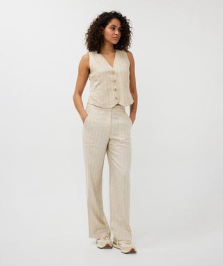 Linen Striped Trousers - Sand