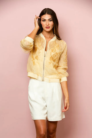Tulle / Lace Bomber Jacket- Champagne
