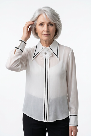 Chiffon Shirt w/ Pin Brouche