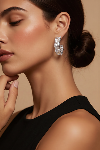 White Swarovski Crystal Square Hoops