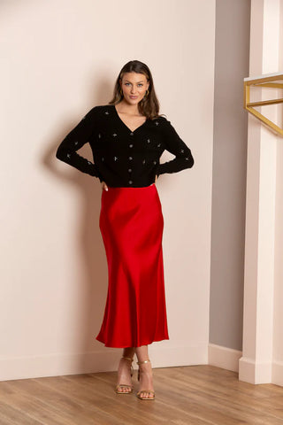 Amora Satin Trumpet Skirt - Red