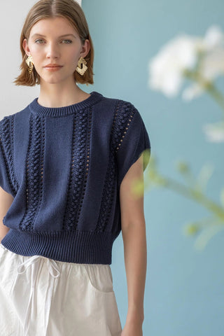 Wedge Crewneck Sweater - Navy