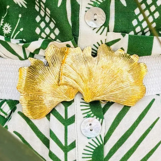 Ginkgo Interchangeable Artisan Belt Buckle w/ Gold Finish
