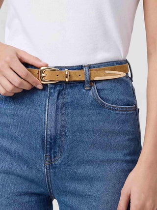 Liquid Metal Western Belt- Shiitake Suede With Gold Hardware