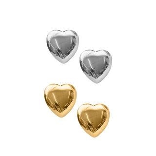 Puffed Heart Studs - Silver