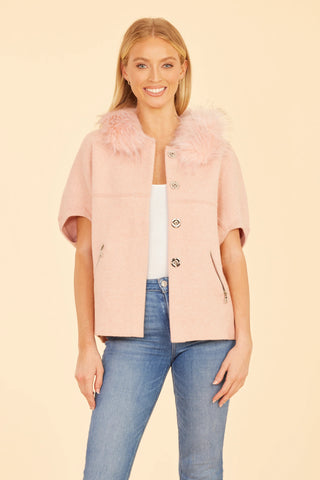 Faux Fur Trimmed Cardigan- Blush