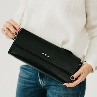The Evening Metallic Clutch Crossbody Bag Black