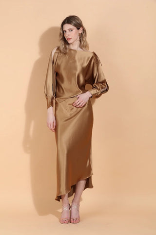 Asymmetrical Hem Satin Slip Skirt