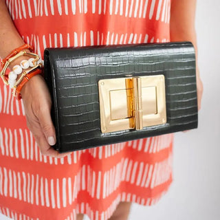 Lillian Croc Clutch Black