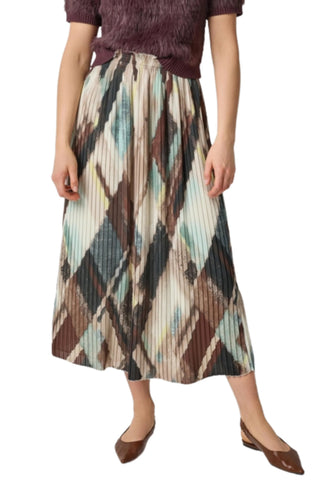 Pleated Maxi Skirt - Cappuccino Plaid