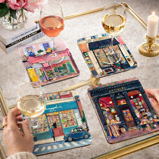 European Vintage Paris Café Storefront Coaster Set Of 4
