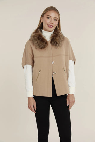 Faux Fur Trim Cardigan- Camel